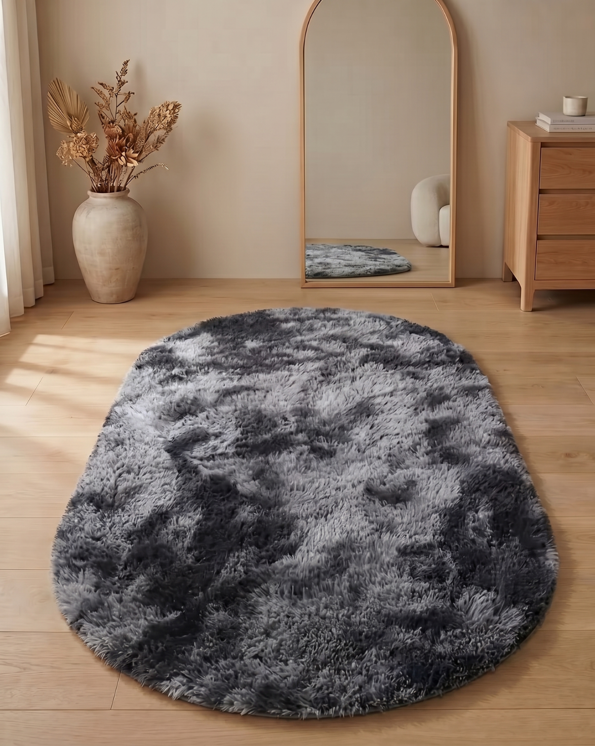 Zachte Pluche Shag Vloerkleed - Antislip en Machinewasbaar, 120cm | Donkergrijs - Maison Roze