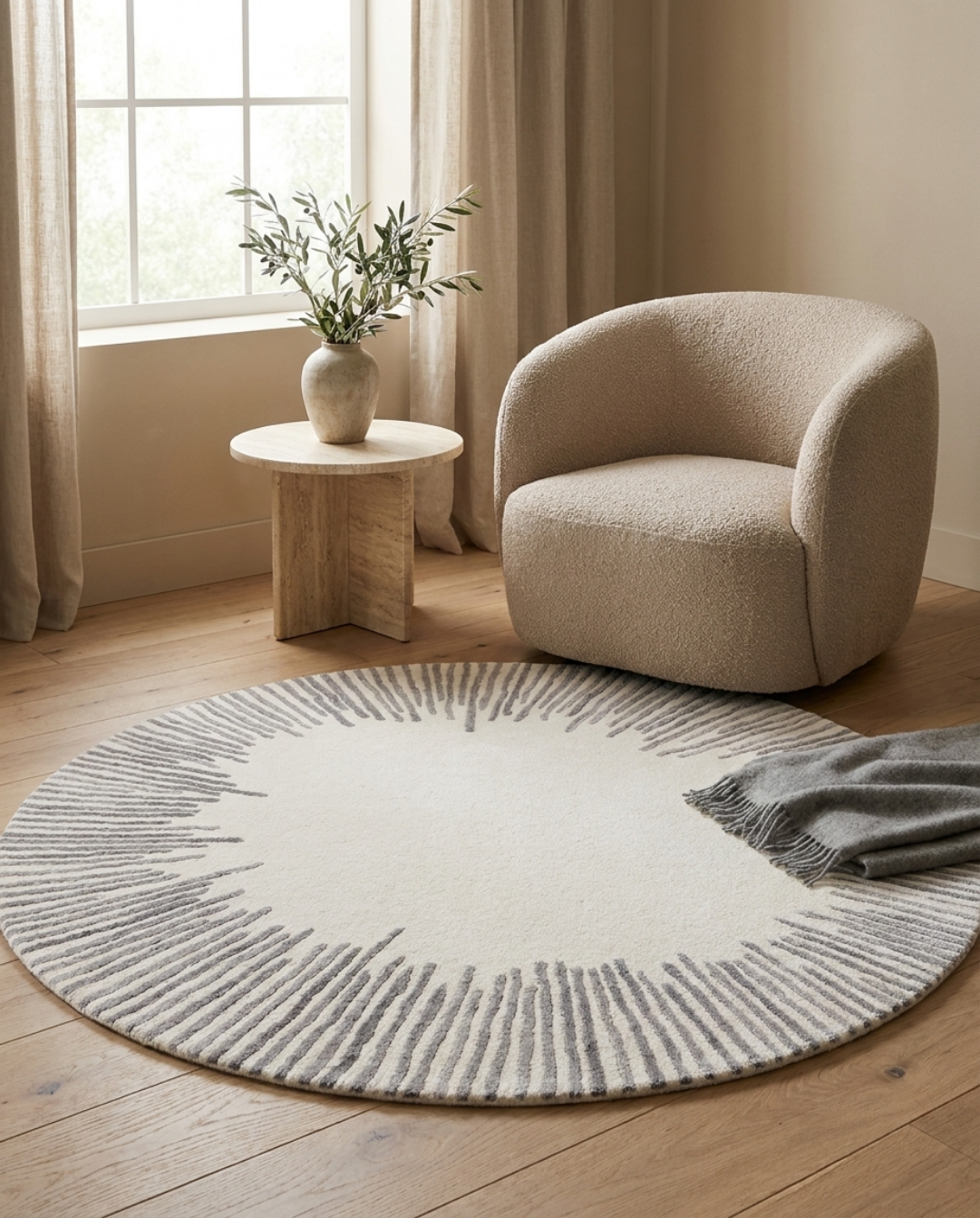 Vale Rond Vloerkleed In Zachte Polyester Met Grafisch Patroon, Ø 120-160 cm | - Maison Roze