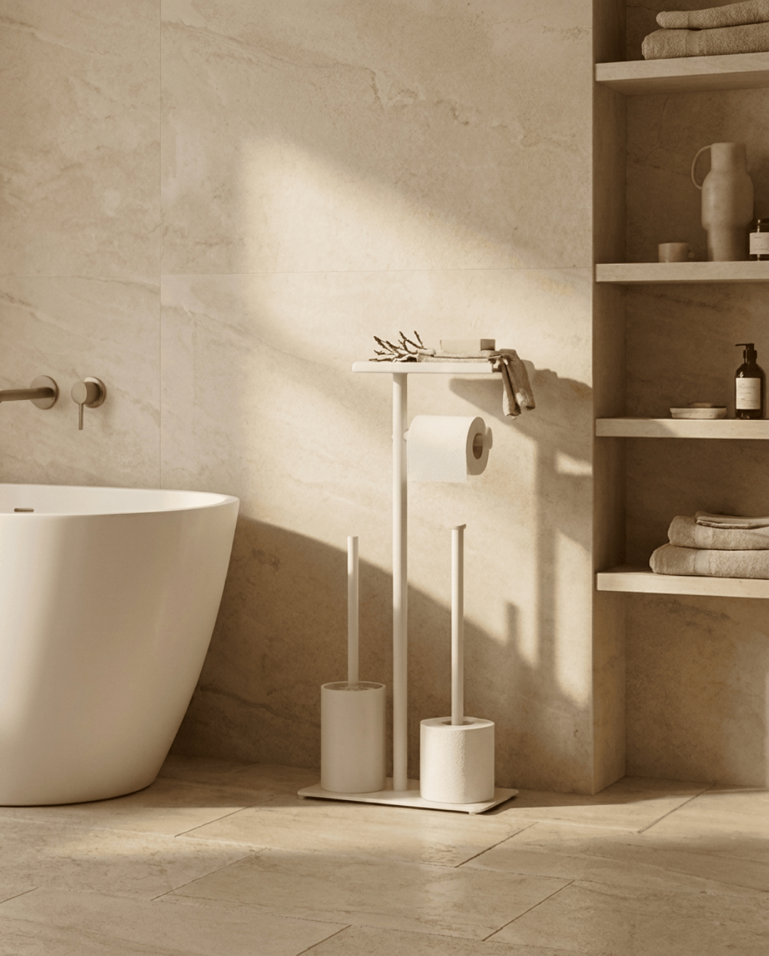 Toiletrolhouder Vrijstaand met Wc-borstel en Wc-rol Opslag Toiletrolbutler | - Maison Roze