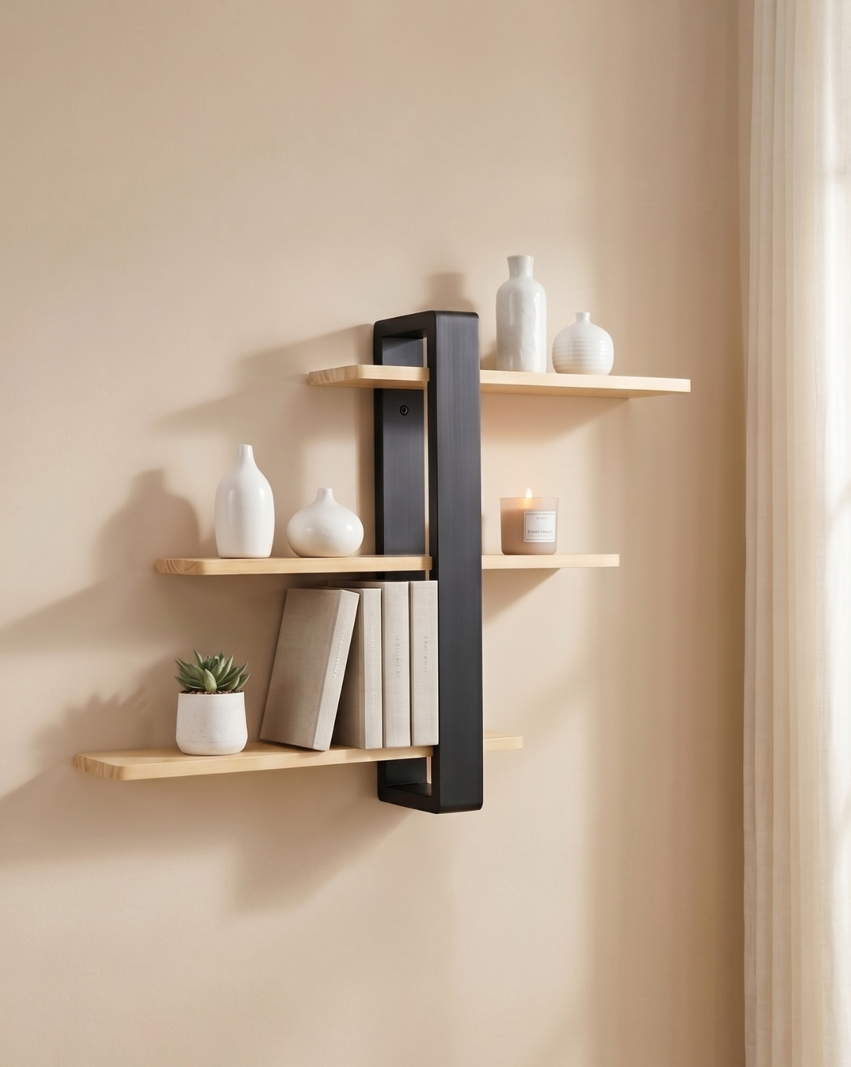 Wandplank Hout – Organisch Design | Bamboe Wandplank Minimalistisch | Zwart - Maison Roze