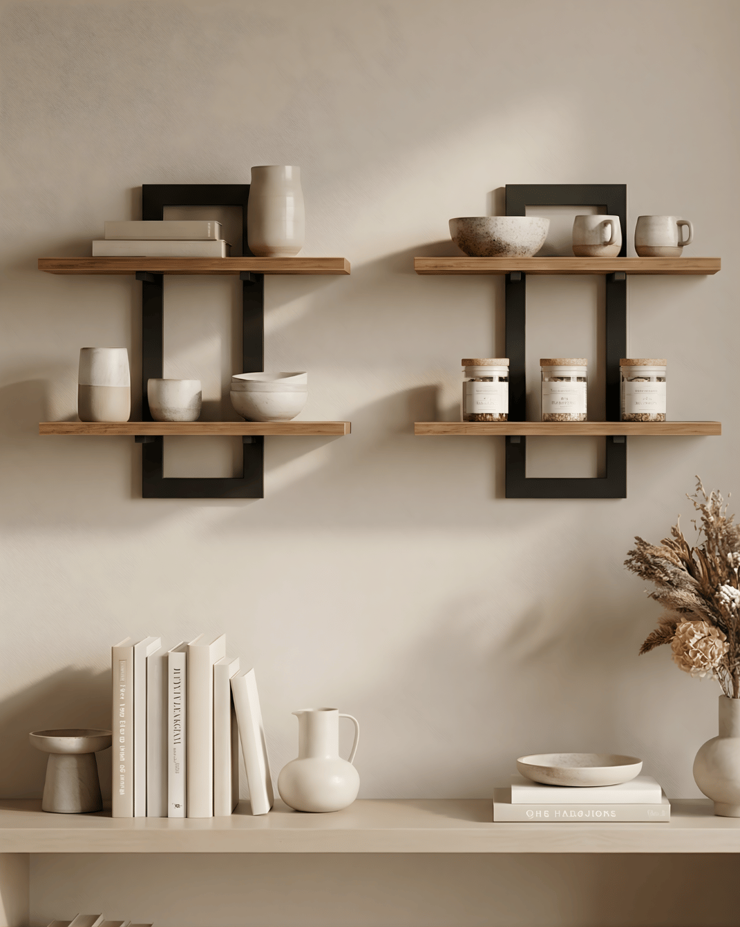 Wandplank 2-Laags – Houten Wandplank met Metalen Beugels | - Maison Roze