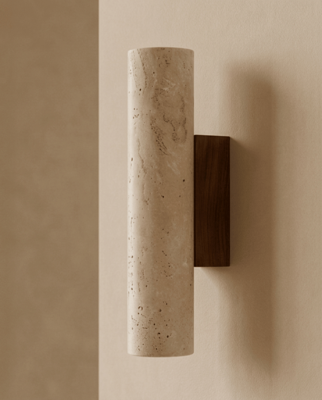 Wandlamp in natuutlijk travertijnsteen en massief hout | 28cm - Maison Roze