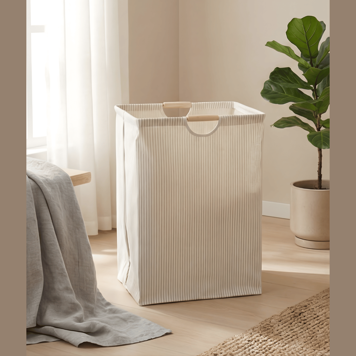 XL Wasmand Met Handvatten – Vrijstaande Stoffen Opbergtas Voor Badkamer en Slaapkamer Maison Roze