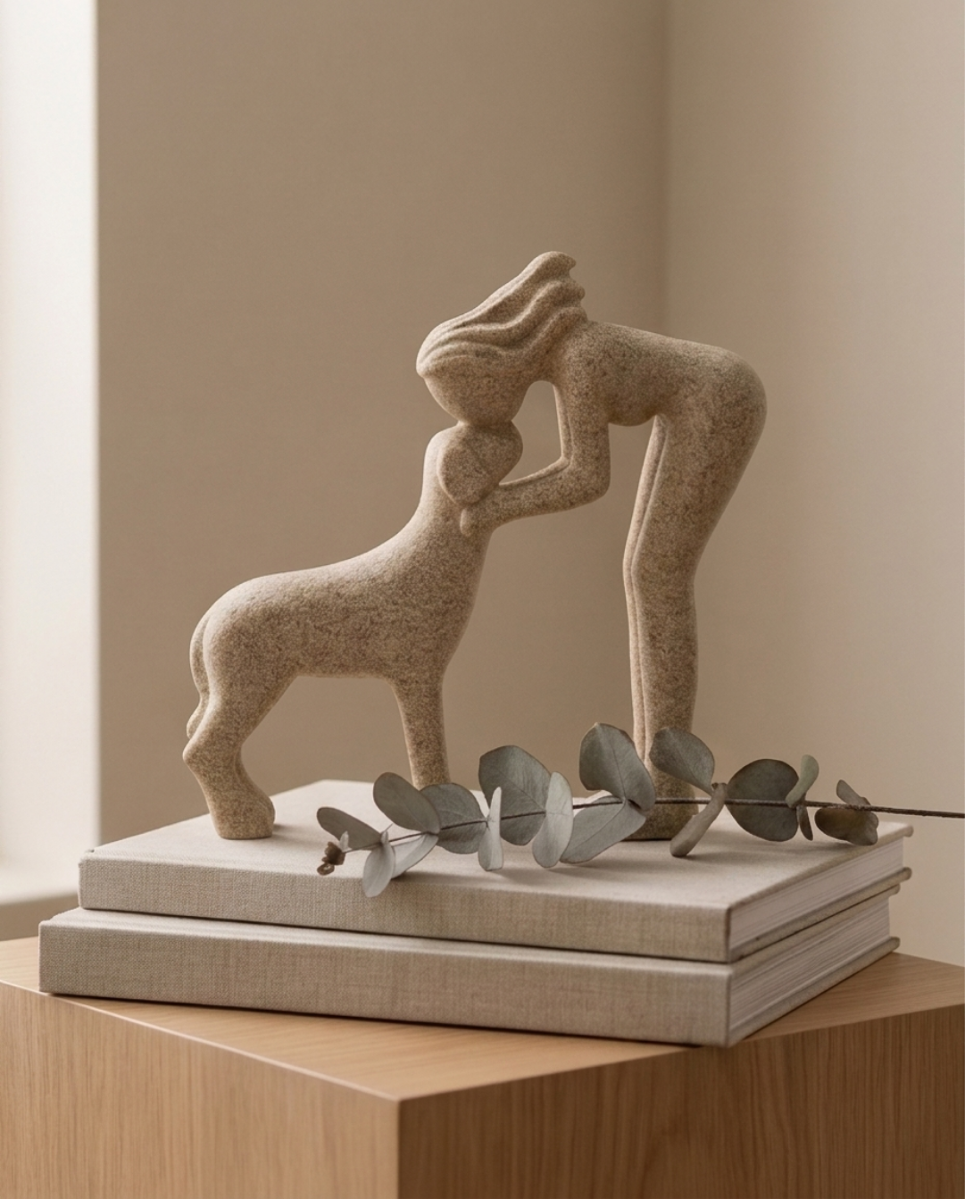 Abstract Beeldje Hars – Modern Decoratief Sculptuur | Vrouw kust Hond | - Maison Roze