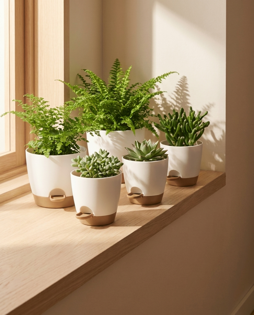 Zelfwaterende Bloempot van Kunststof, BPA-vrij, set van 5 | Wit Bruin - Maison Roze