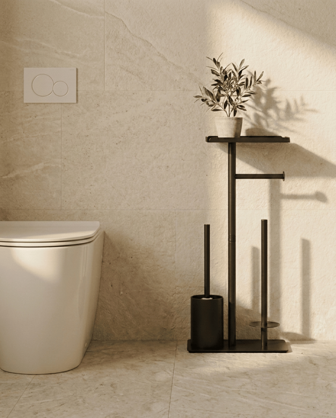 Toiletrolhouder Vrijstaand met Wc-borstel en Wc-rol Opslag Toiletrolbutler | Zwart - Maison Roze