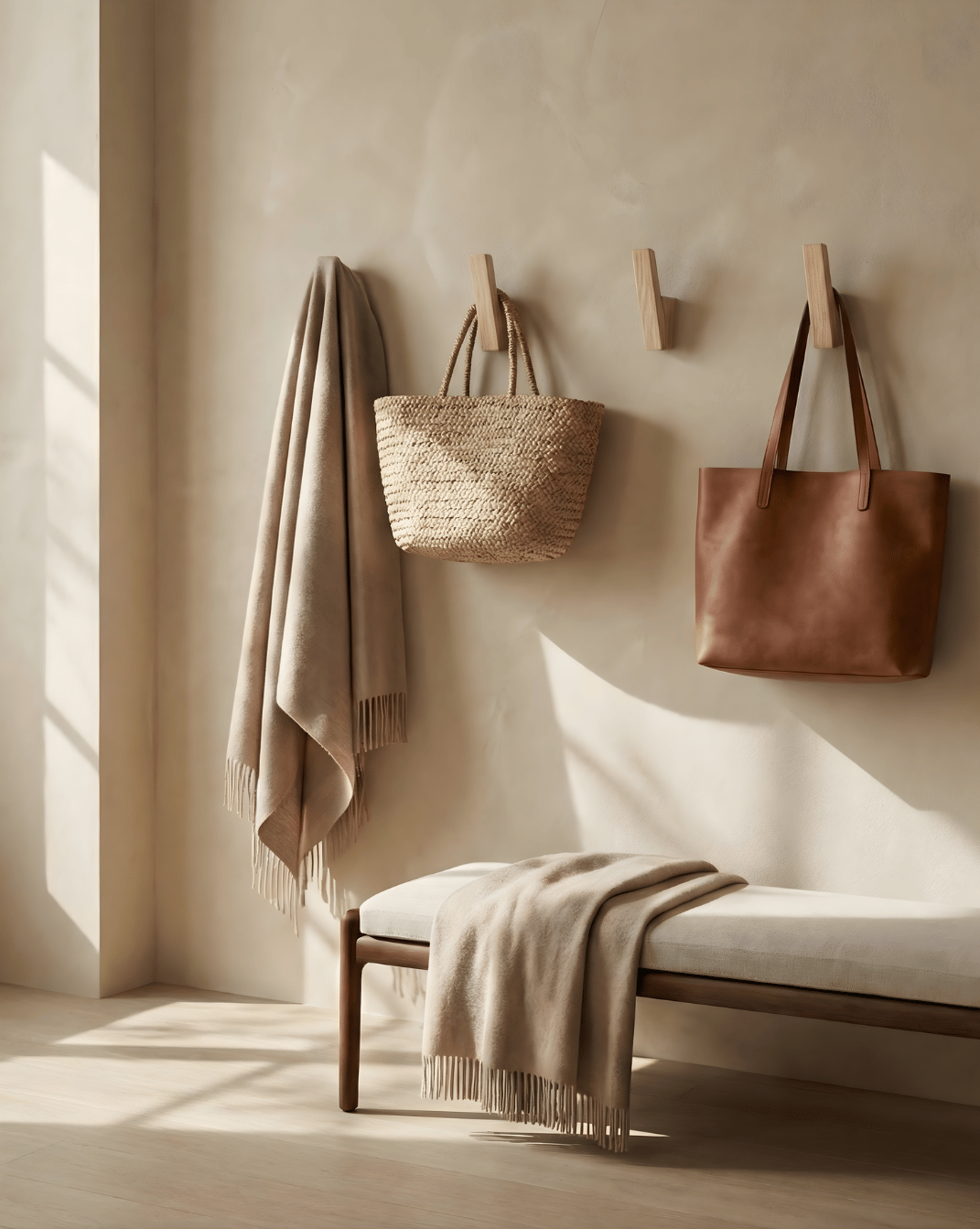 Kapstokhaakjes Hout Set van 4 – Minimalistische Wandhaken voor Hal & Badkamer | - Maison Roze