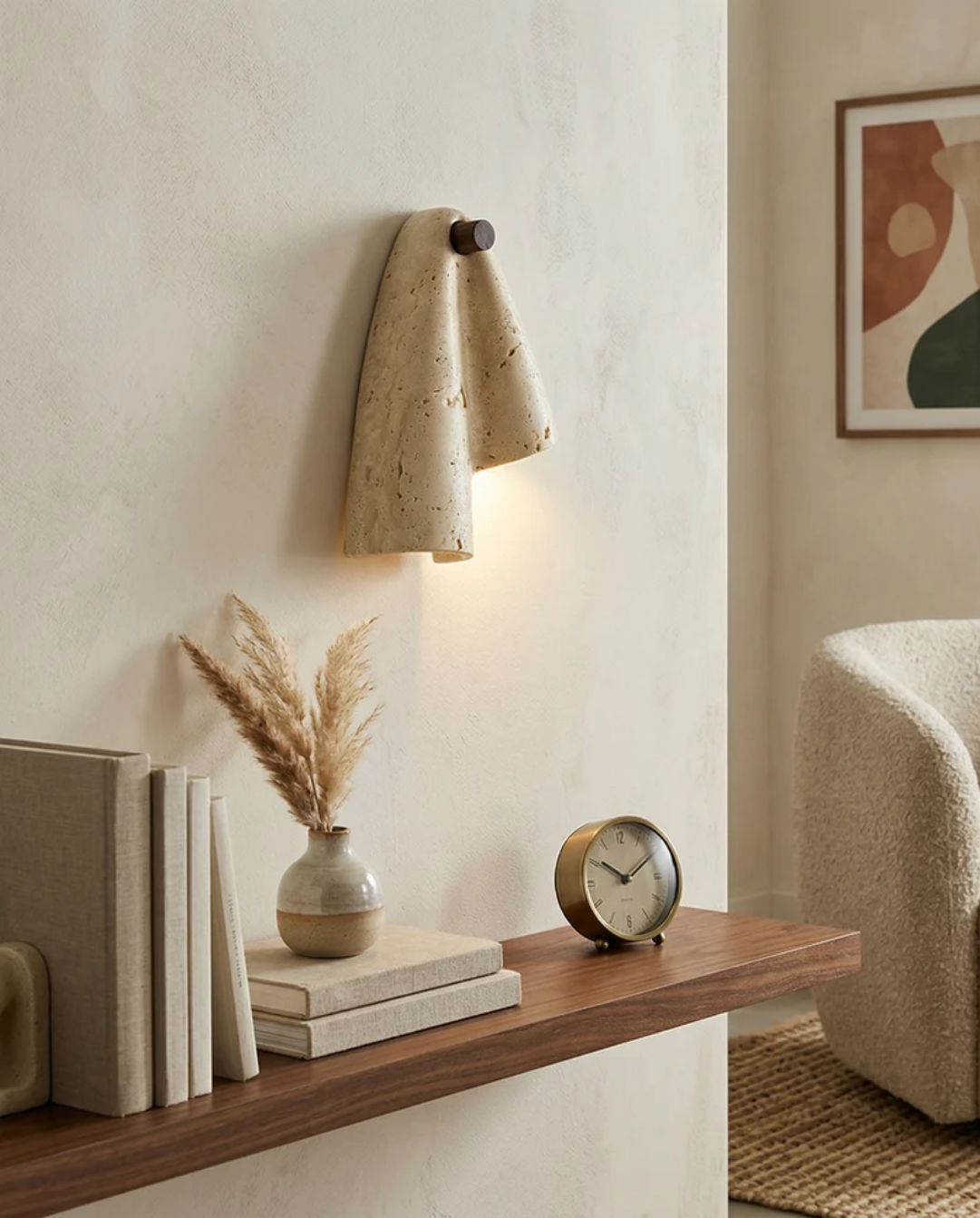 Drapé - Travertin wandlamp met plooivorm | - Maison Roze