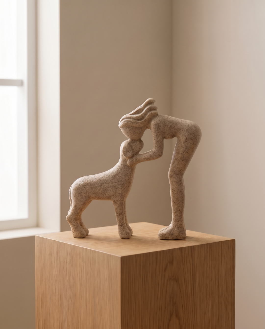 Abstract Beeldje Hars – Modern Decoratief Sculptuur | Vrouw kust Hond | - Maison Roze