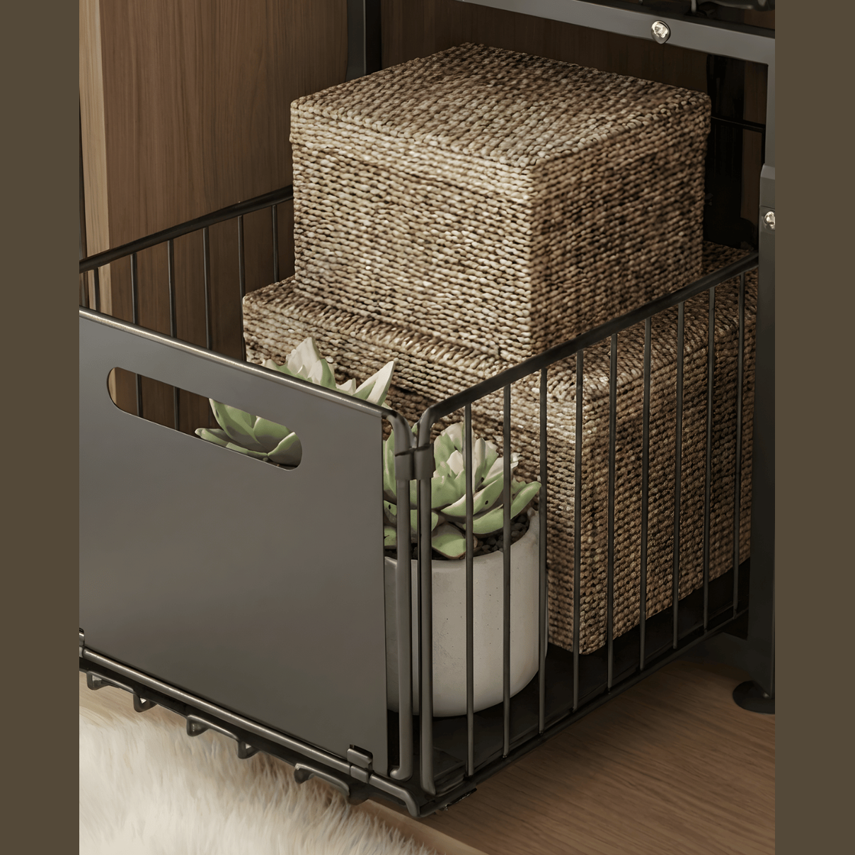 Onderkast Organizer 2-Laags – Verstelbare Hoogte Uittrekbare Metalen Lade – Zwart Maison Roze