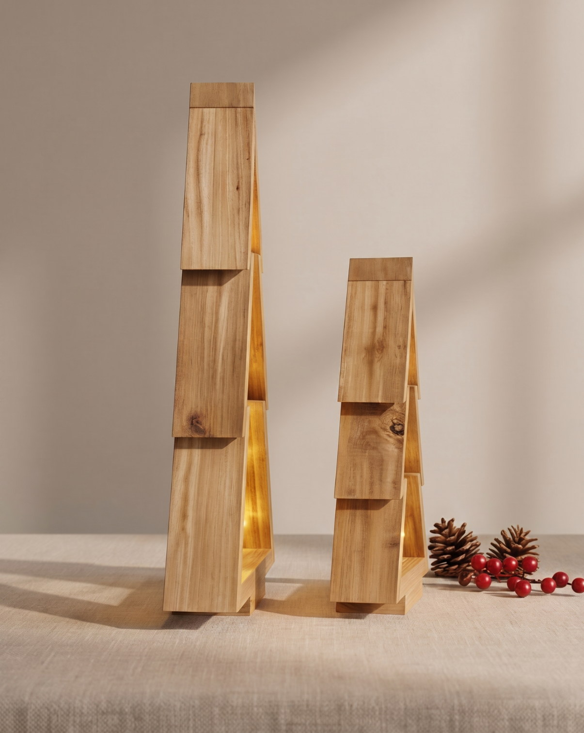 Vale Houten Kerstboomset met Ingebouwde Ledverlichting, Naturel hout | - Maison Roze