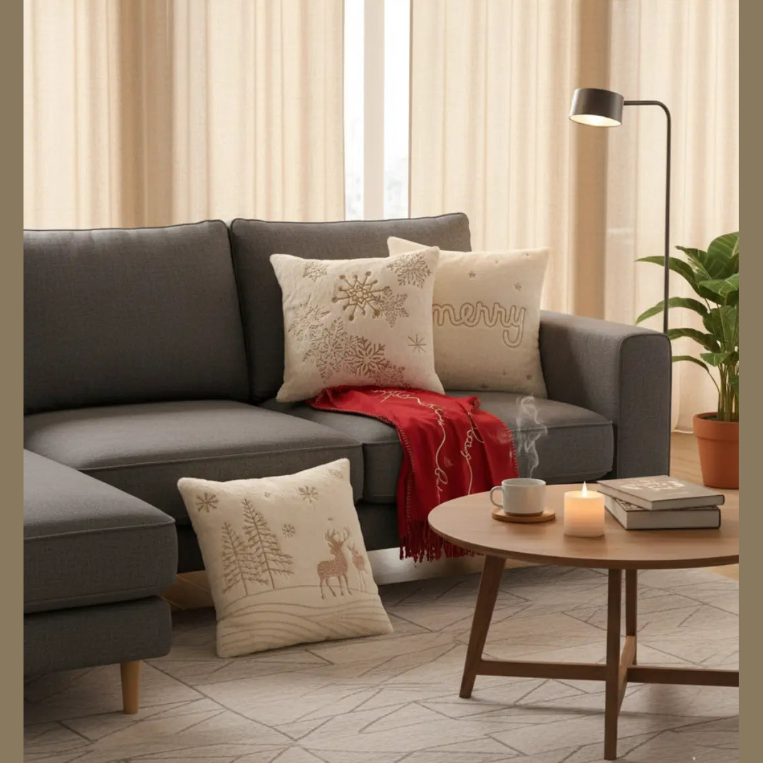 Witte Pluche Feestelijke Kussensloop