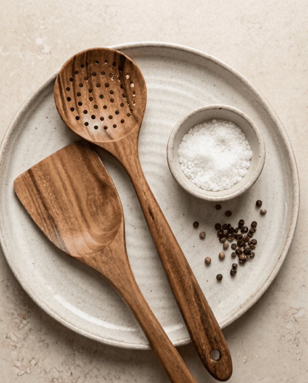 Teakhouten Keukengerei Set 5 Delig - Natuurlijke Houten Kookgerei | - Maison Roze