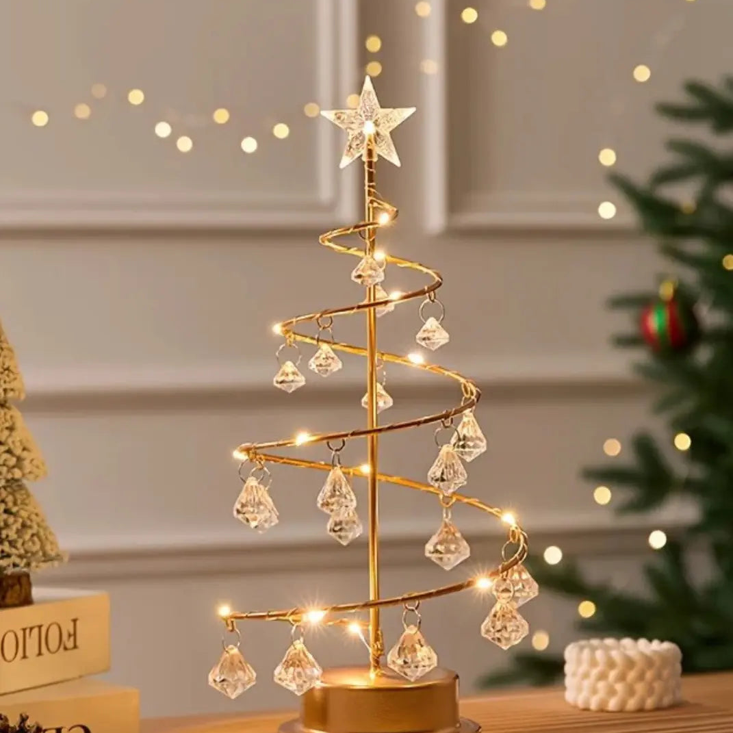 Koperdraad Kerstboom Nachtlampje – Kristal Hangornament