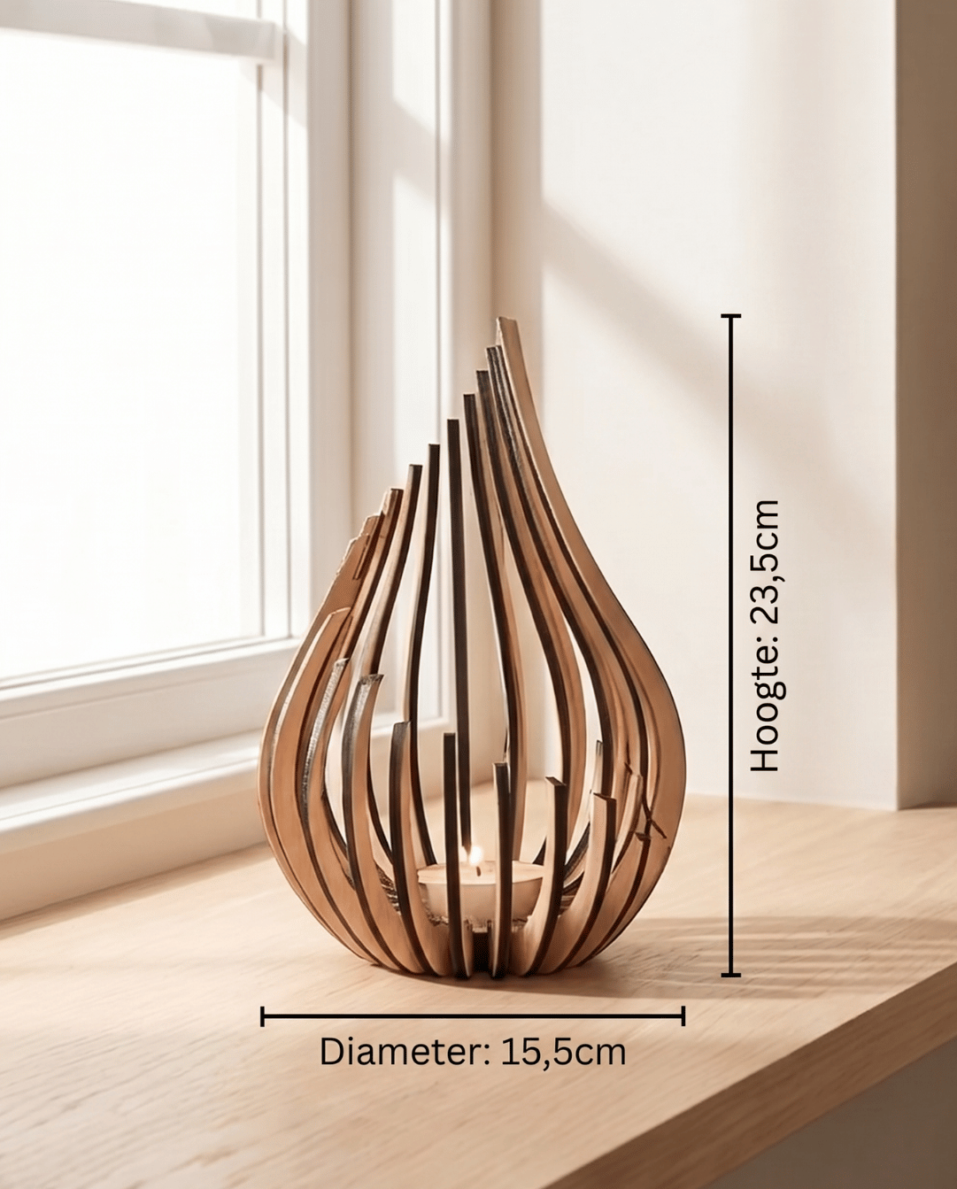 Ember Theelichthouder Van Natuurlijk Hout | Middel - Maison Roze