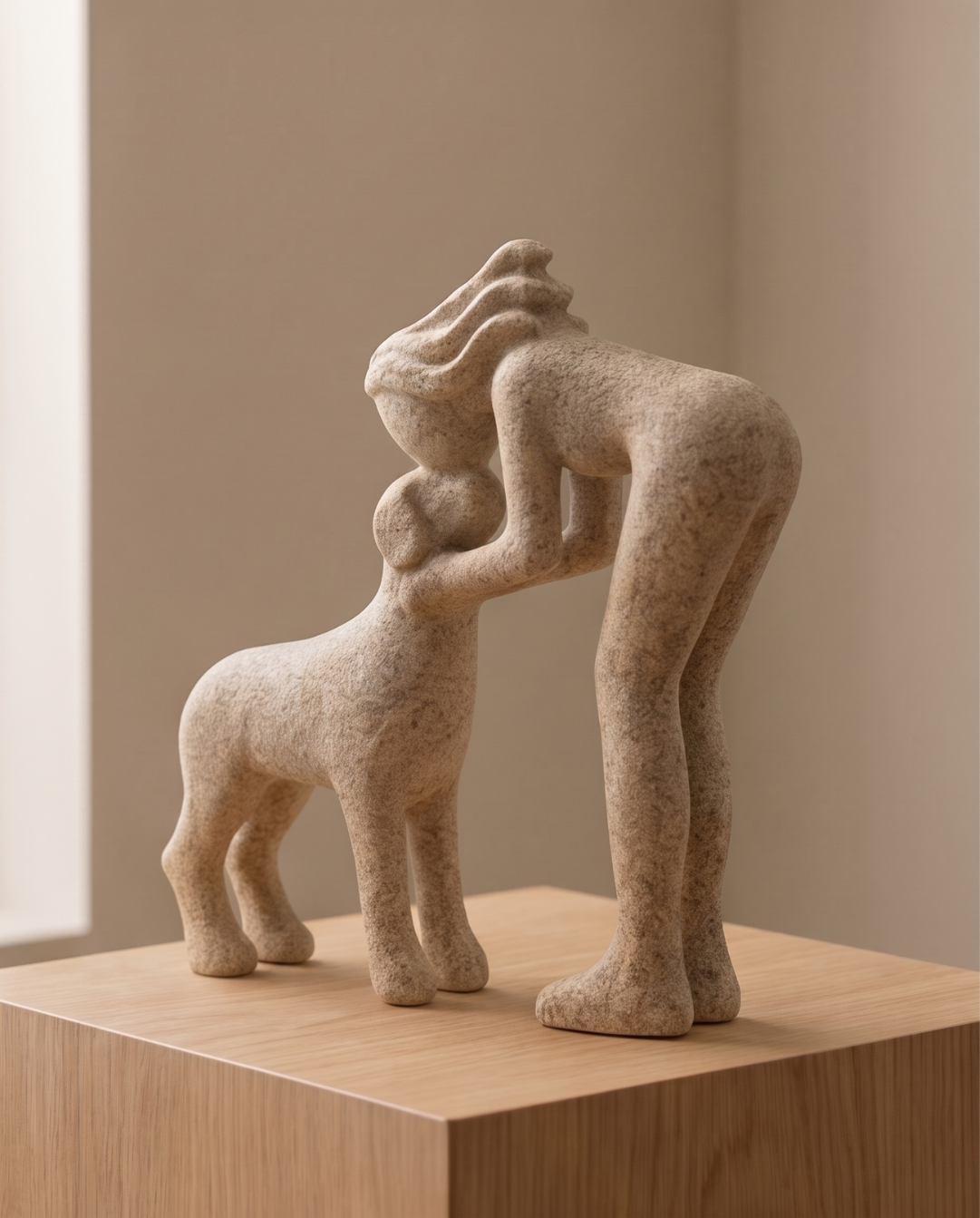 Abstract Beeldje Hars – Modern Decoratief Sculptuur | Vrouw kust Hond | - Maison Roze