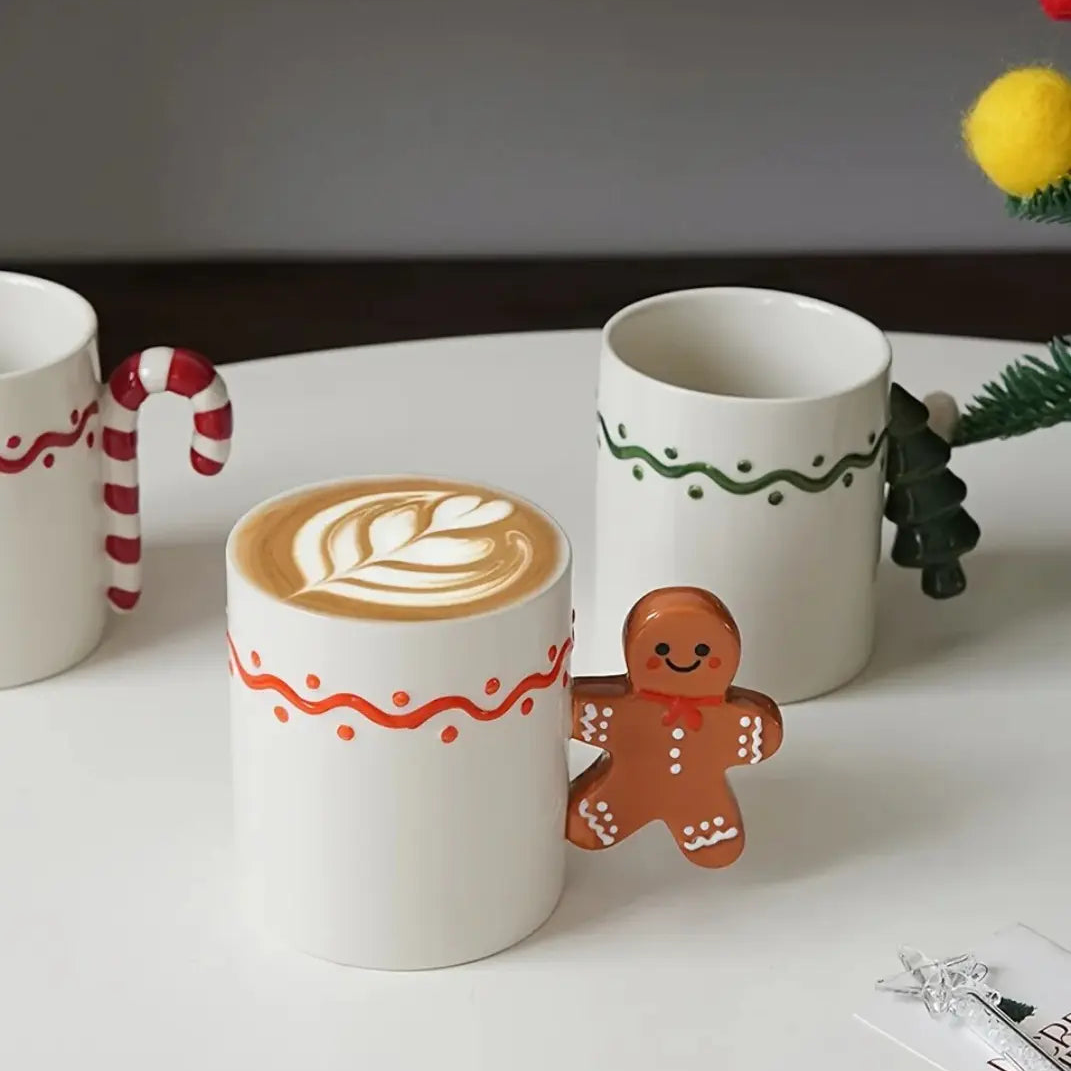 350ml Moderne Keramische Kerstmok – Festief Ontwerp Met Candy Cane Handvat