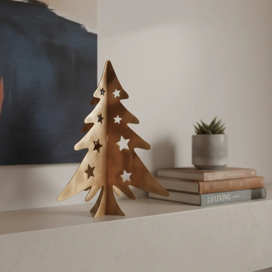 Metalen Kerstboomdecoratie – Bronzen Ijzer Met Steruitsnede – Minimalistische tafeldecoratie