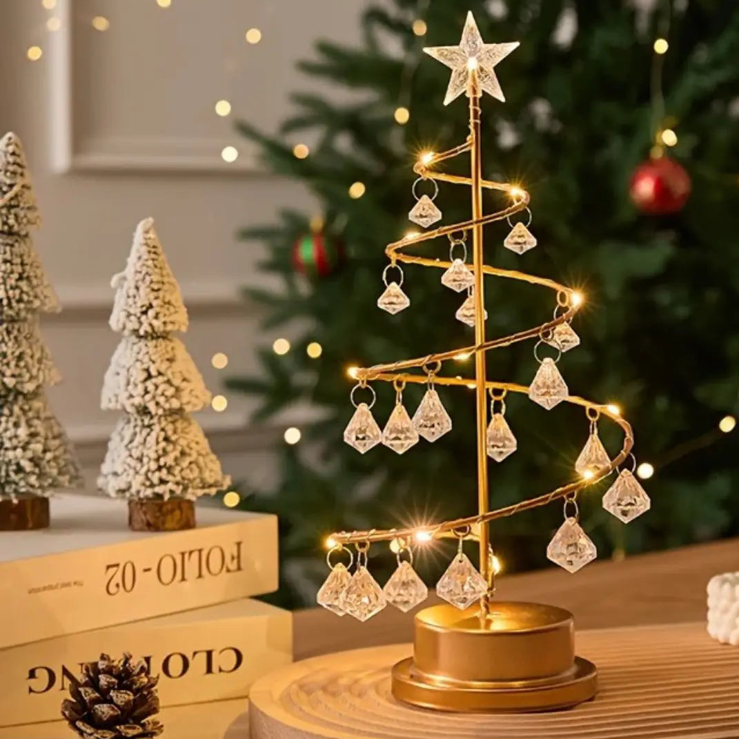 Koperdraad Kerstboom Nachtlampje – Kristal Hangornament