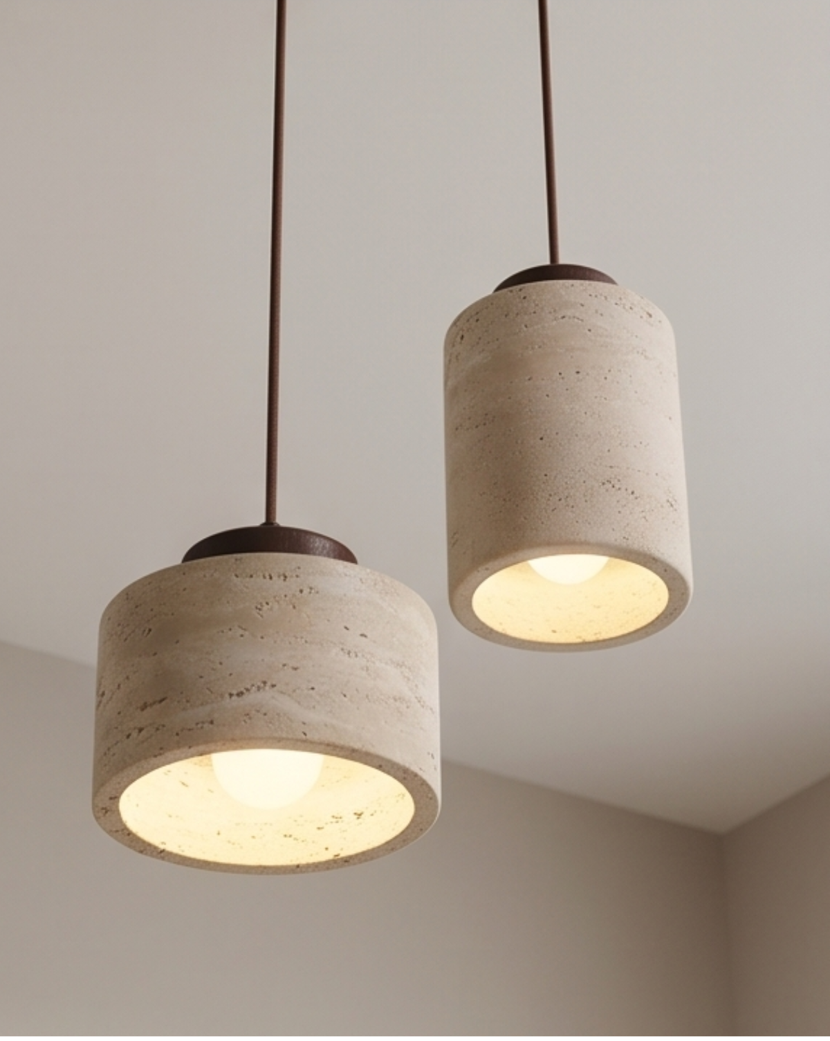 Travertin Hanglamp - Wabi-Sabi Ontwerp met Gele Natuursteen | - Maison Roze