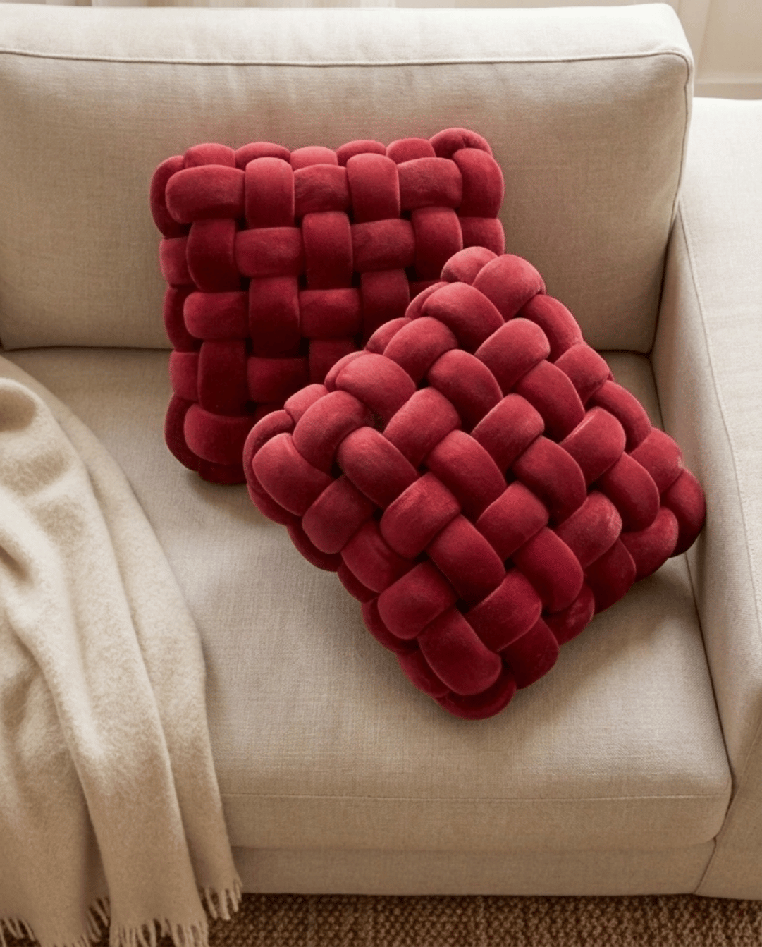Knoopkussen Zacht Geometrisch Design Sierkussen Pluche, 30 x 30 cm | - Maison Roze