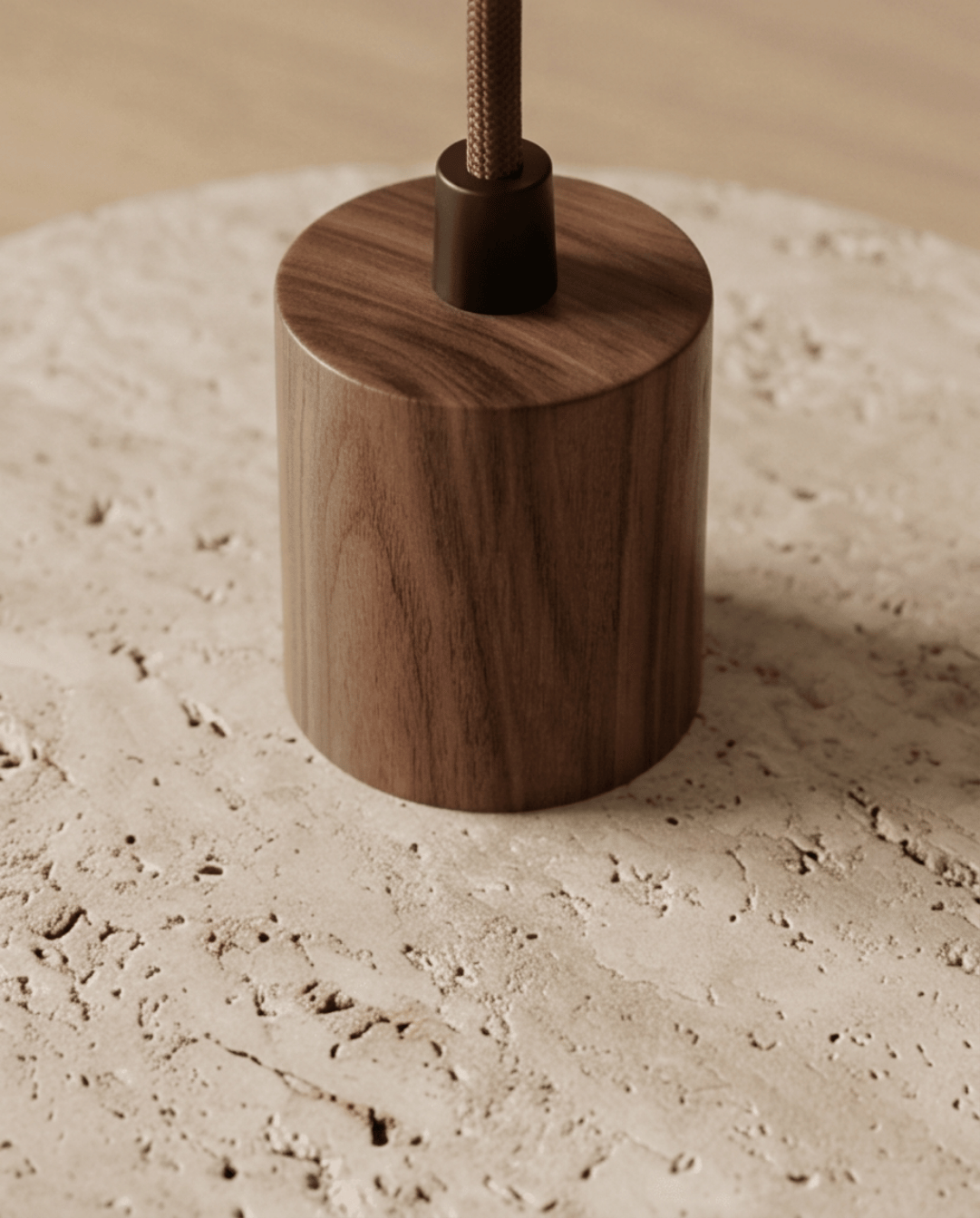 Dune Hanglamp Van Geel Travertijn Met Massief Houten Accent | - Maison Roze