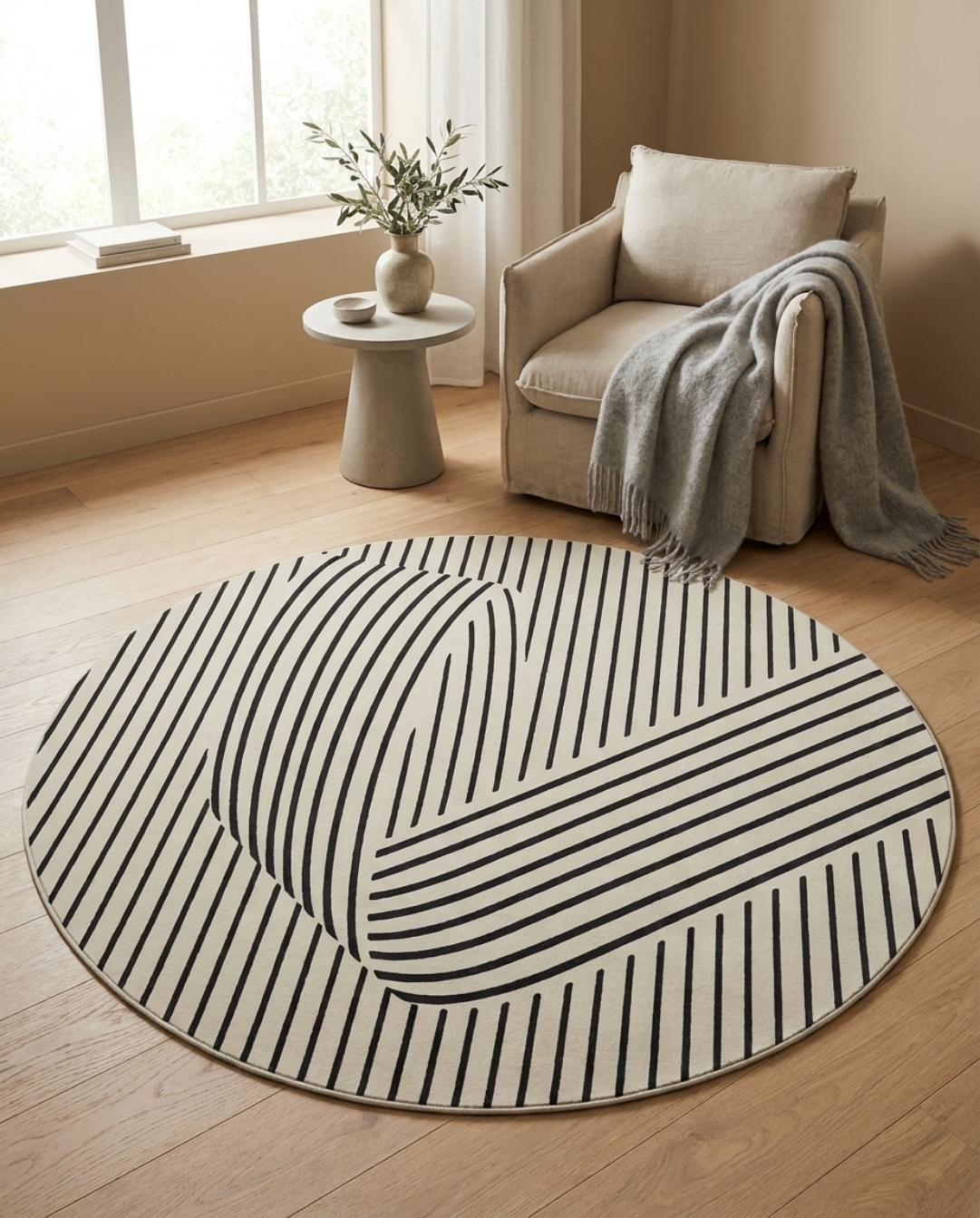 Vale Rond Vloerkleed In Zachte Polyester Met Grafisch Patroon, Ø 120-160 cm | - Maison Roze