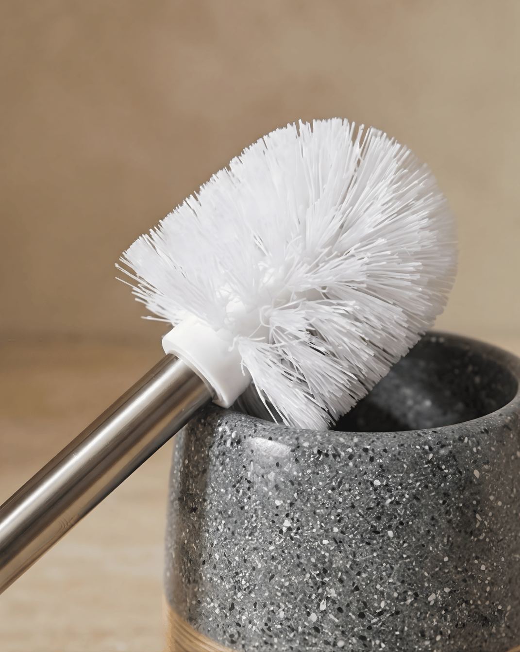 Keramische Toiletborstelset – Houten Textuur Voet – Roestvrijstalen Handvat | - Maison Roze