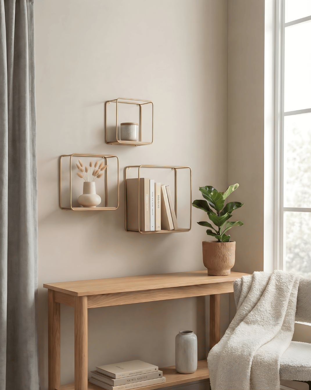 Wandplanken 3-Delig – Wandrek van Metaal & Houtfineer | Goud - Maison Roze
