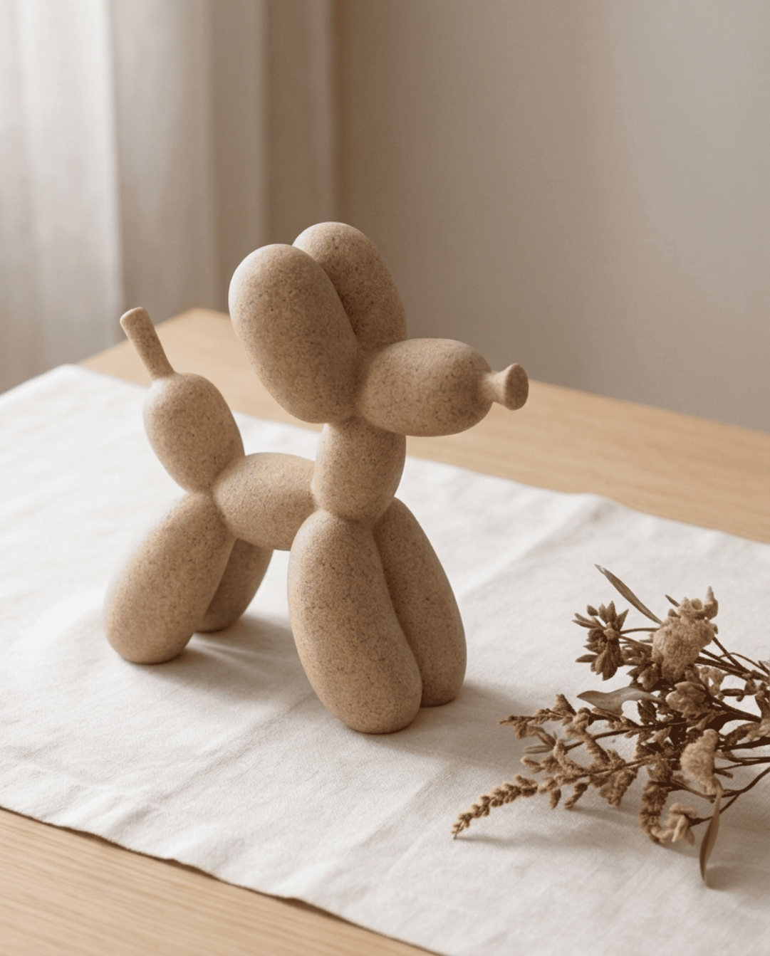 Ballon Hond Beeldje Beige | Moderne Decoratie van Steenlook, 10 cm | - Maison Roze