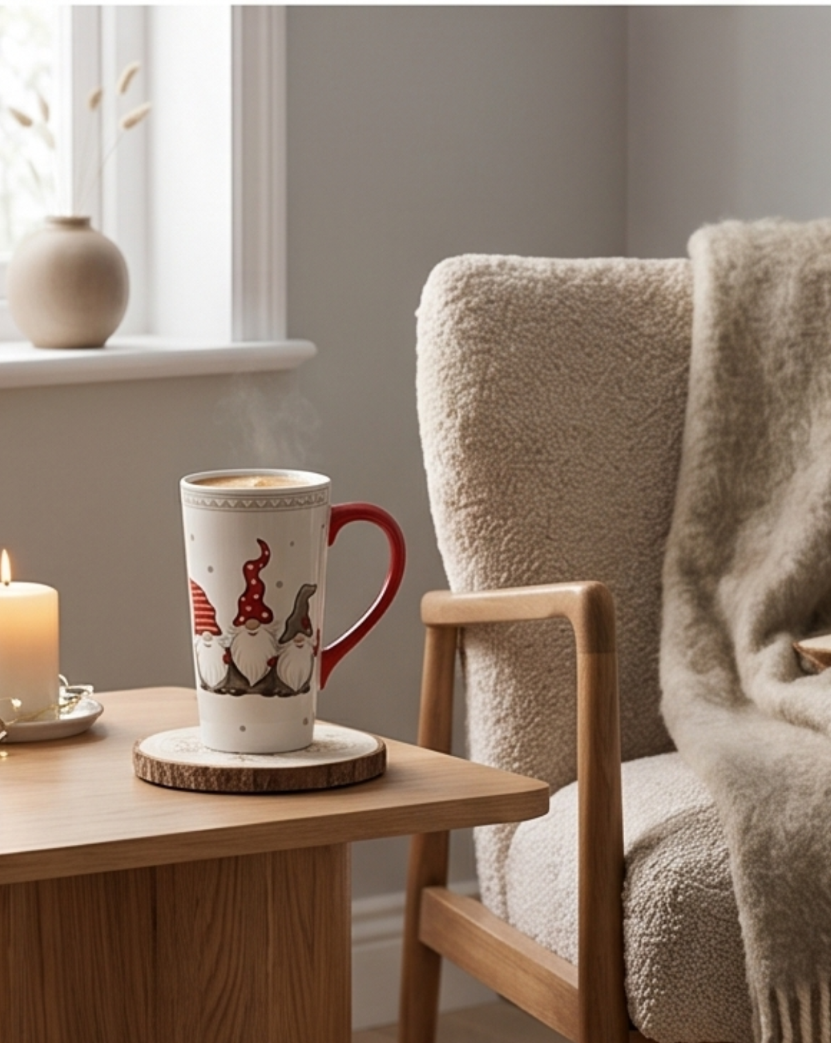 Noel kerstmok van wit keramiek met kerstmanmotief | - Maison Roze