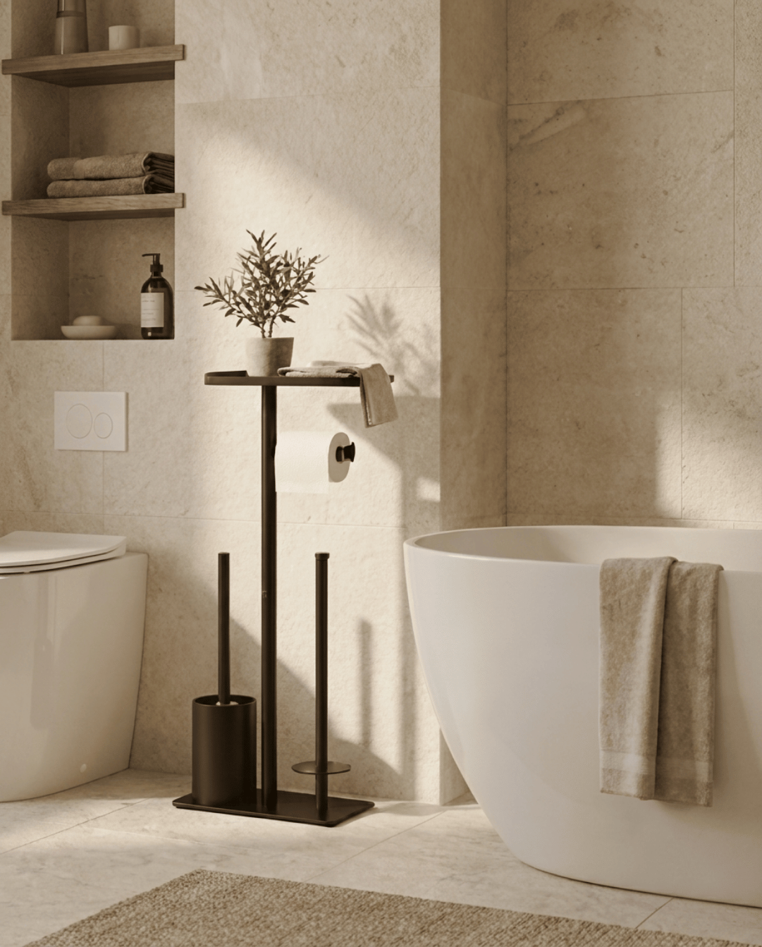 Toiletrolhouder Vrijstaand met Wc-borstel en Wc-rol Opslag Toiletrolbutler | - Maison Roze