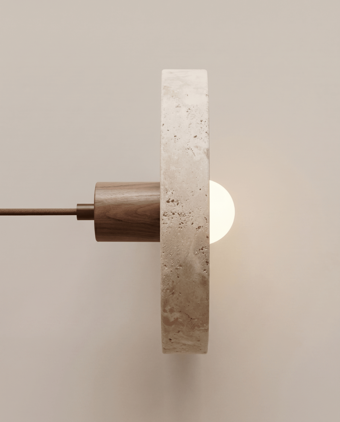 Dune Hanglamp Van Geel Travertijn Met Massief Houten Accent | - Maison Roze