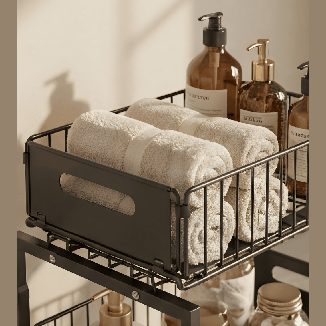 Onderkast Organizer 2-Laags – Verstelbare Hoogte Uittrekbare Metalen Lade – Zwart Maison Roze