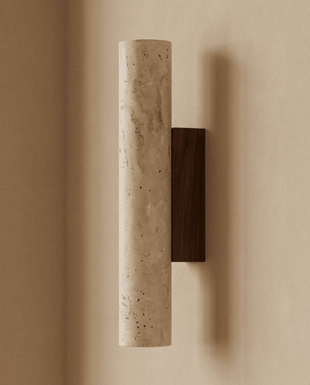 Wandlamp in natuutlijk travertijnsteen en massief hout | 32cm - Maison Roze