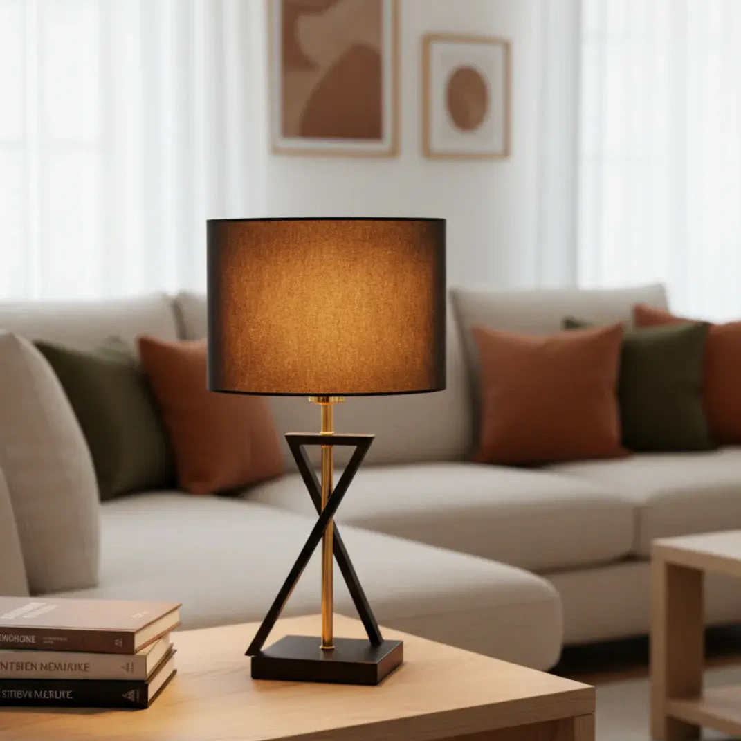 53cm Moderne Ijzeren Tafellamp – Tijdloos Ijzeren Ontwerp Met Stoffen Kap