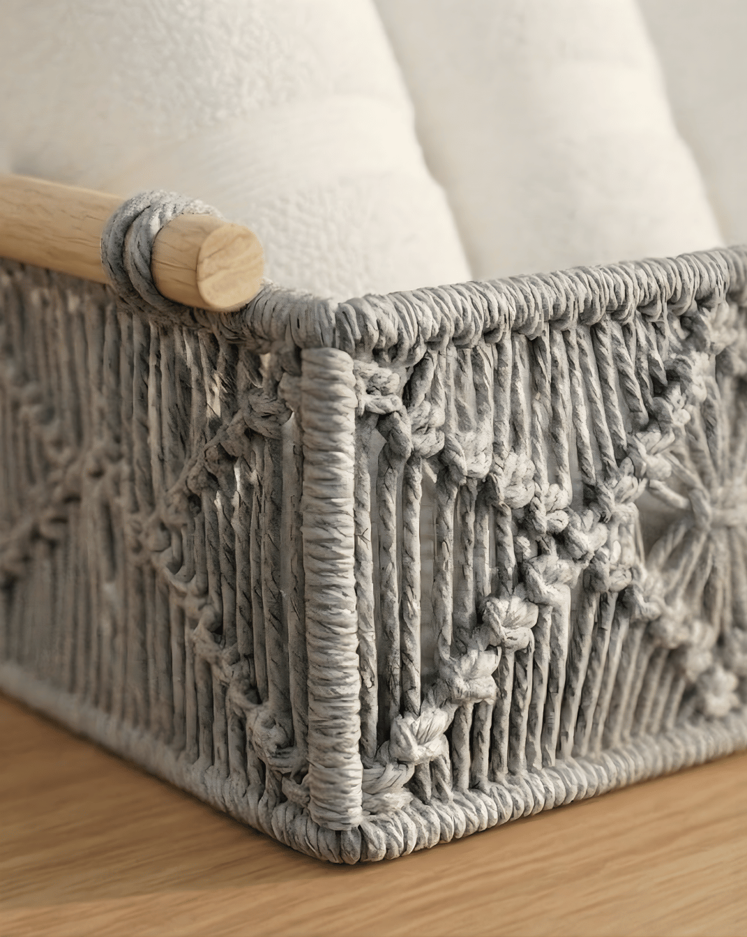 Boho Opbergmandjes Set (2 stuks) - Gevlochten Organizer met Houten Handvatten | - Maison Roze