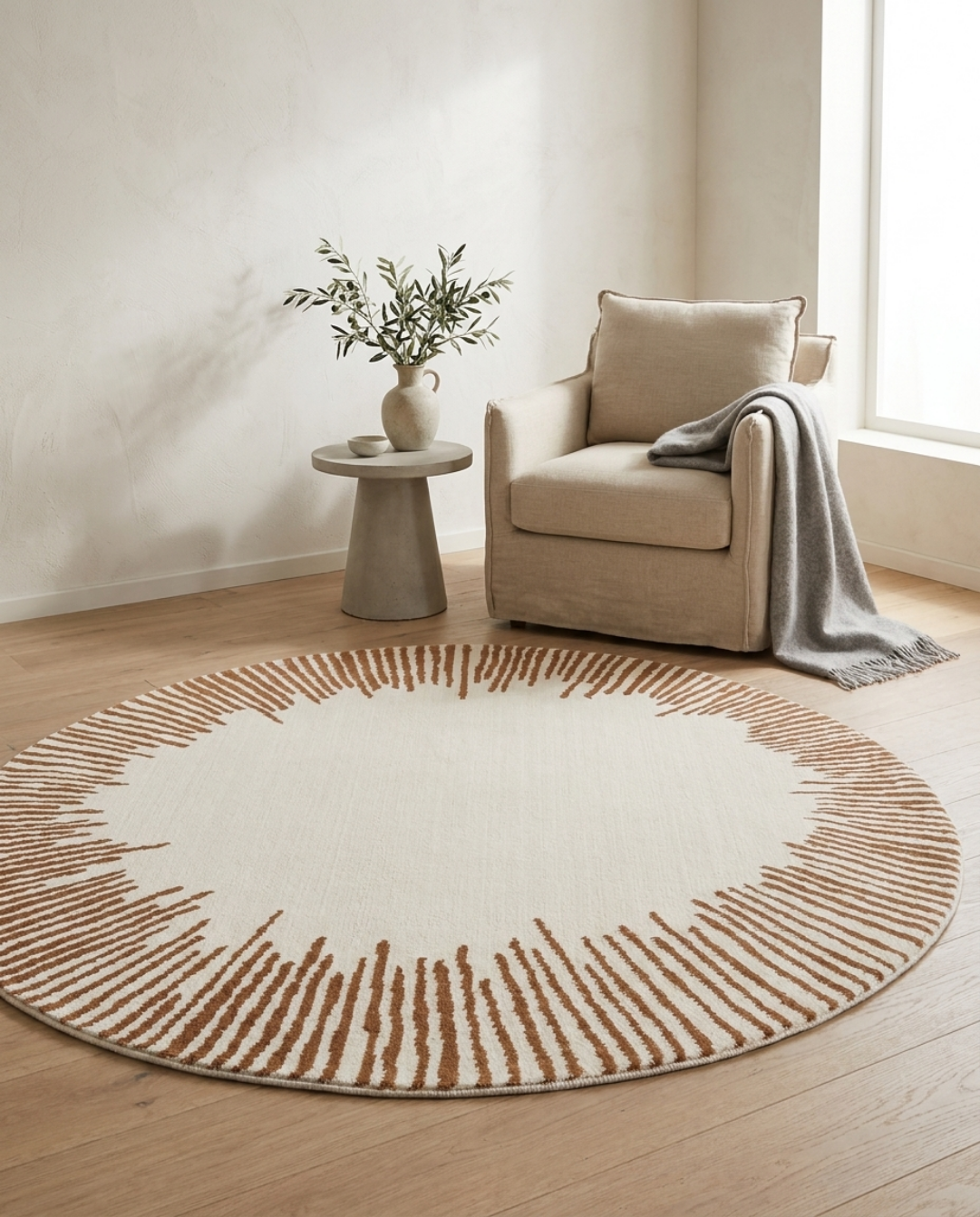Vale Rond Vloerkleed In Zachte Polyester Met Grafisch Patroon, Ø 120-160 cm | - Maison Roze