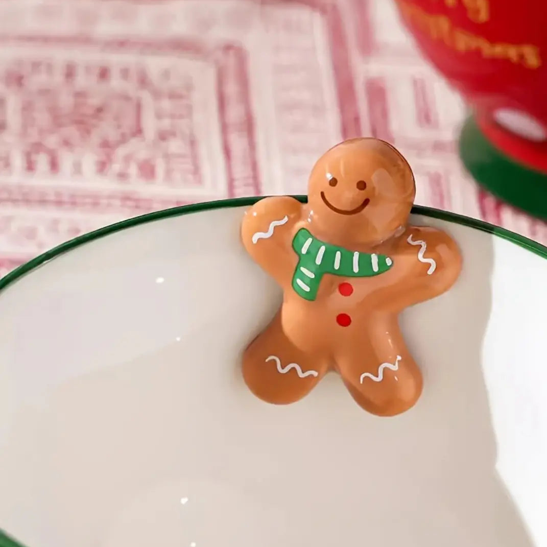 500ml Feestelijke Keramische Mok – Groene En Rode Kerst Cartoon Ontwerp