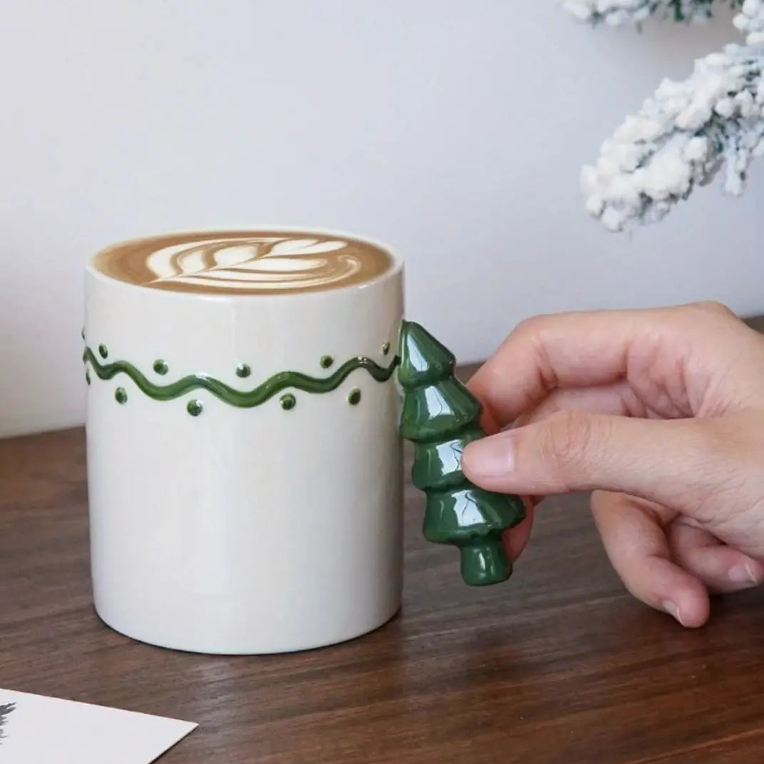 350ml Moderne Keramische Kerstmok – Festief Ontwerp Met Candy Cane Handvat