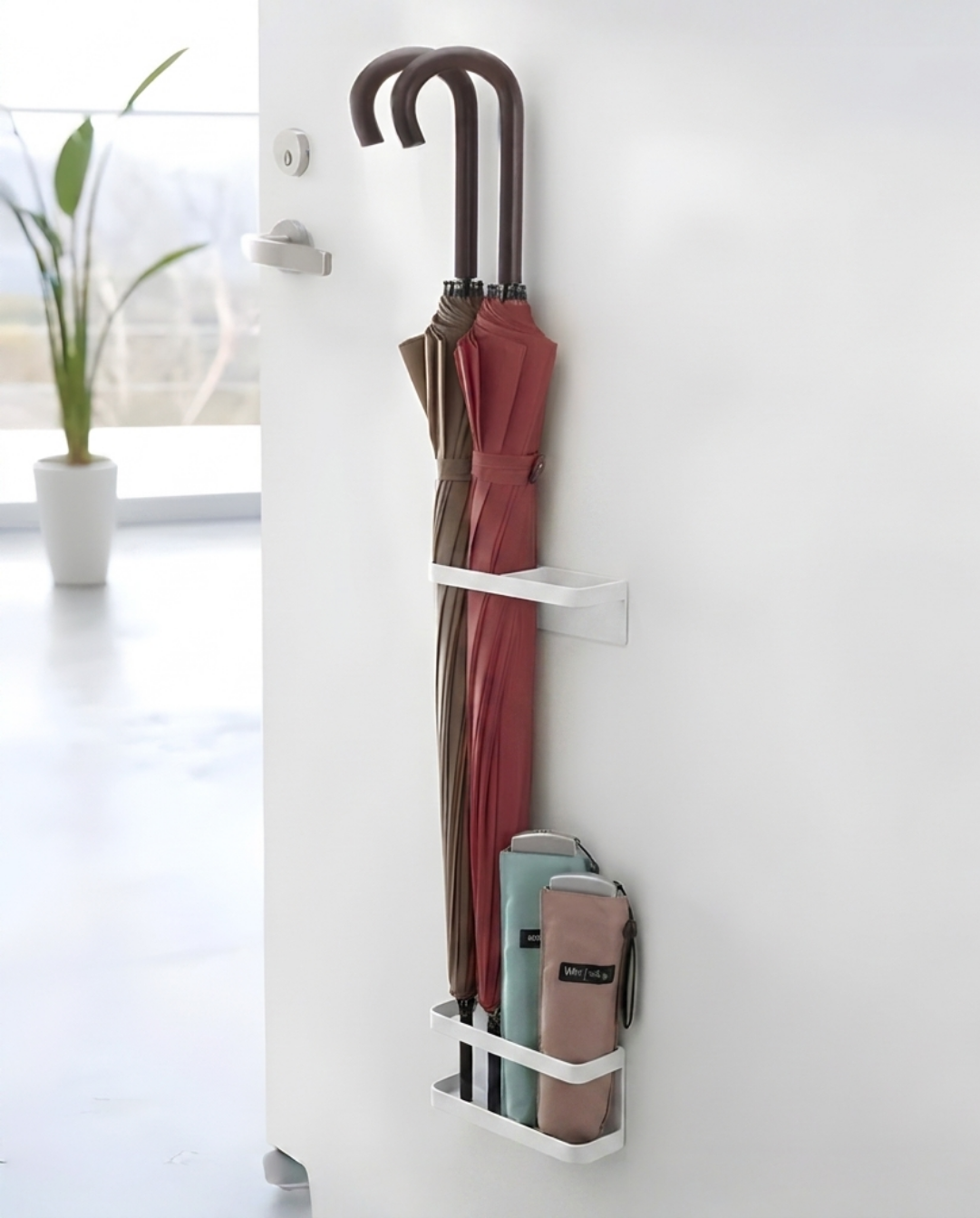 Paraplubak Wandmodel Zwart Metaal - Magnetische Paraplustandaard voor de Hal 20 cm | Wit - Maison Roze