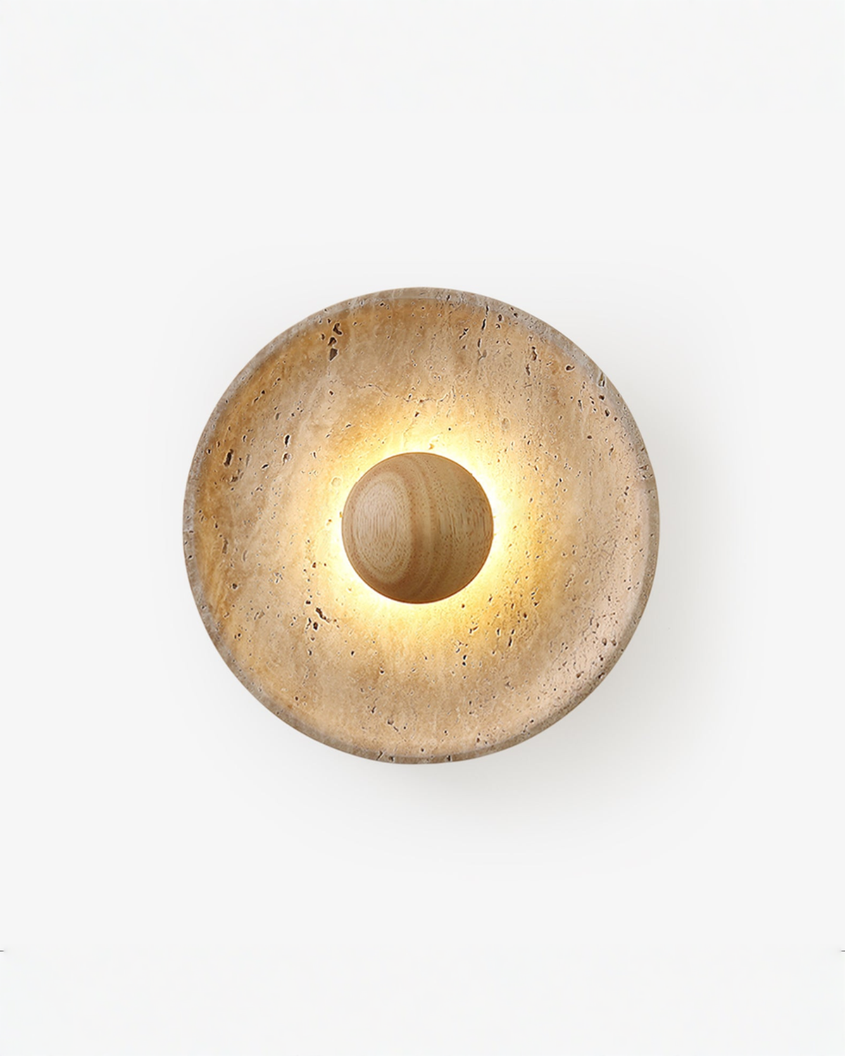 Halo Disc - Travertin wandlamp met hout - Ø 25 cm | Eiken Warm wit - Maison Roze