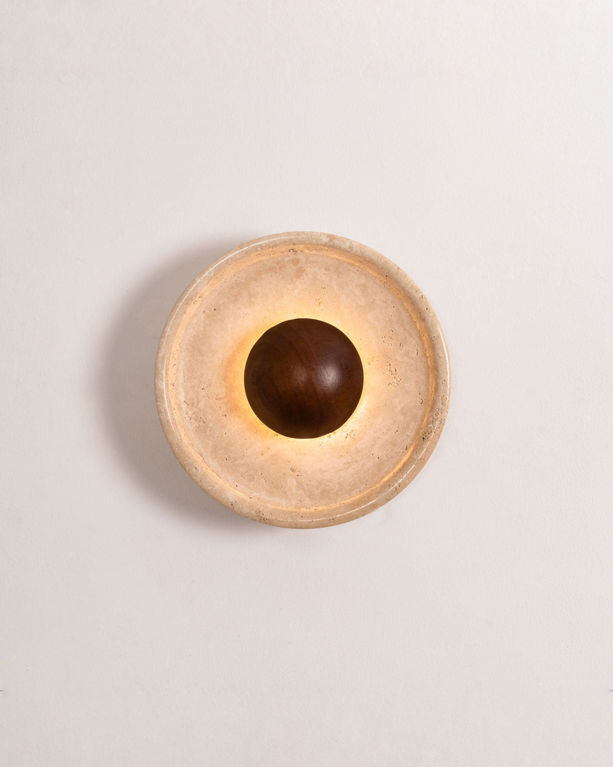 Halo Disc - Travertin wandlamp met hout - Ø 25 cm | - Maison Roze