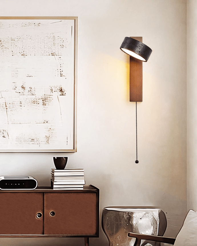 Ronde zwarte travertin wandlamp - 180° draaibaar | - Maison Roze