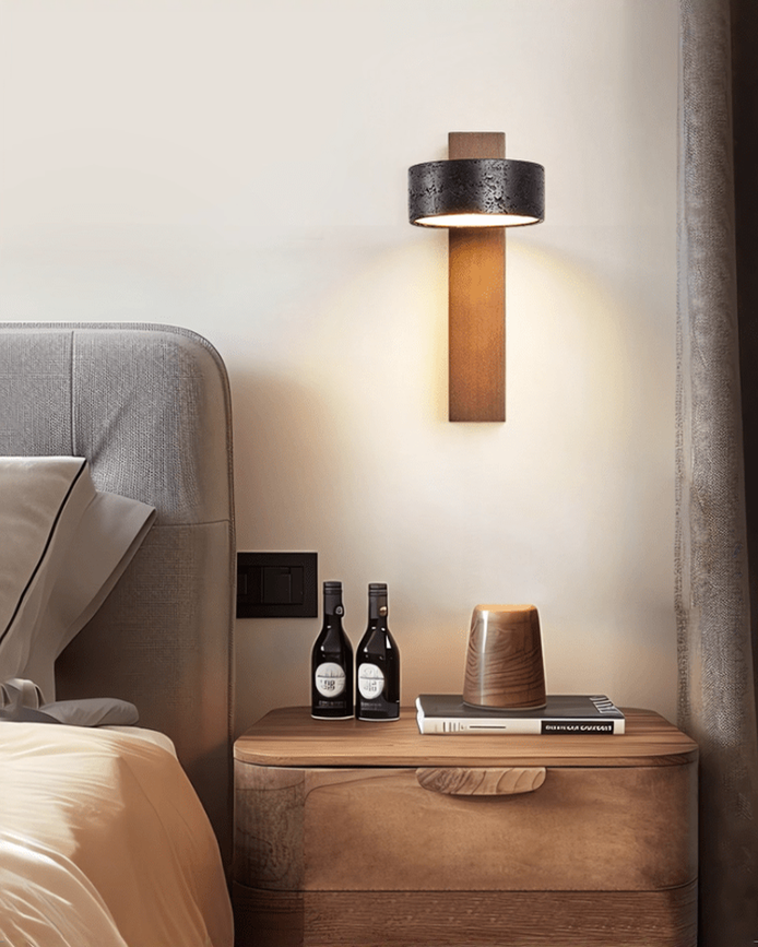 Ronde zwarte travertin wandlamp - 180° draaibaar | - Maison Roze