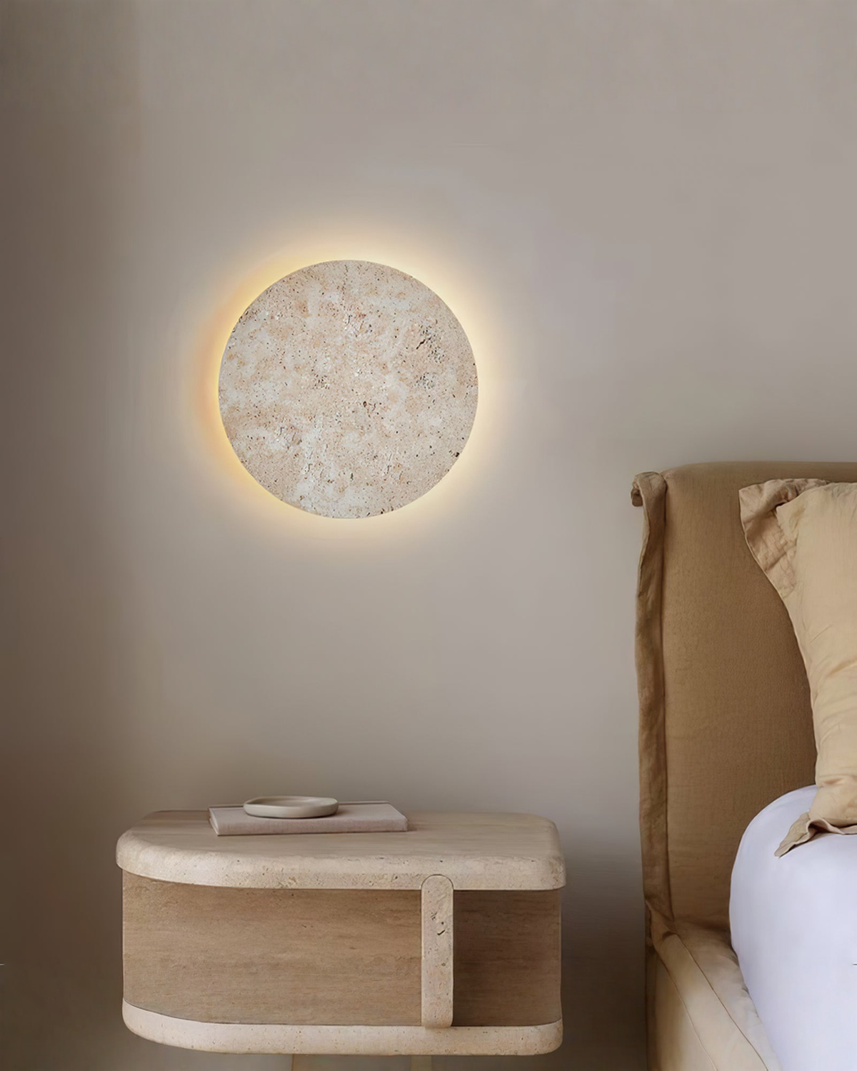 Circle - Ronde travertin wandlamp met indirect licht | - Maison Roze
