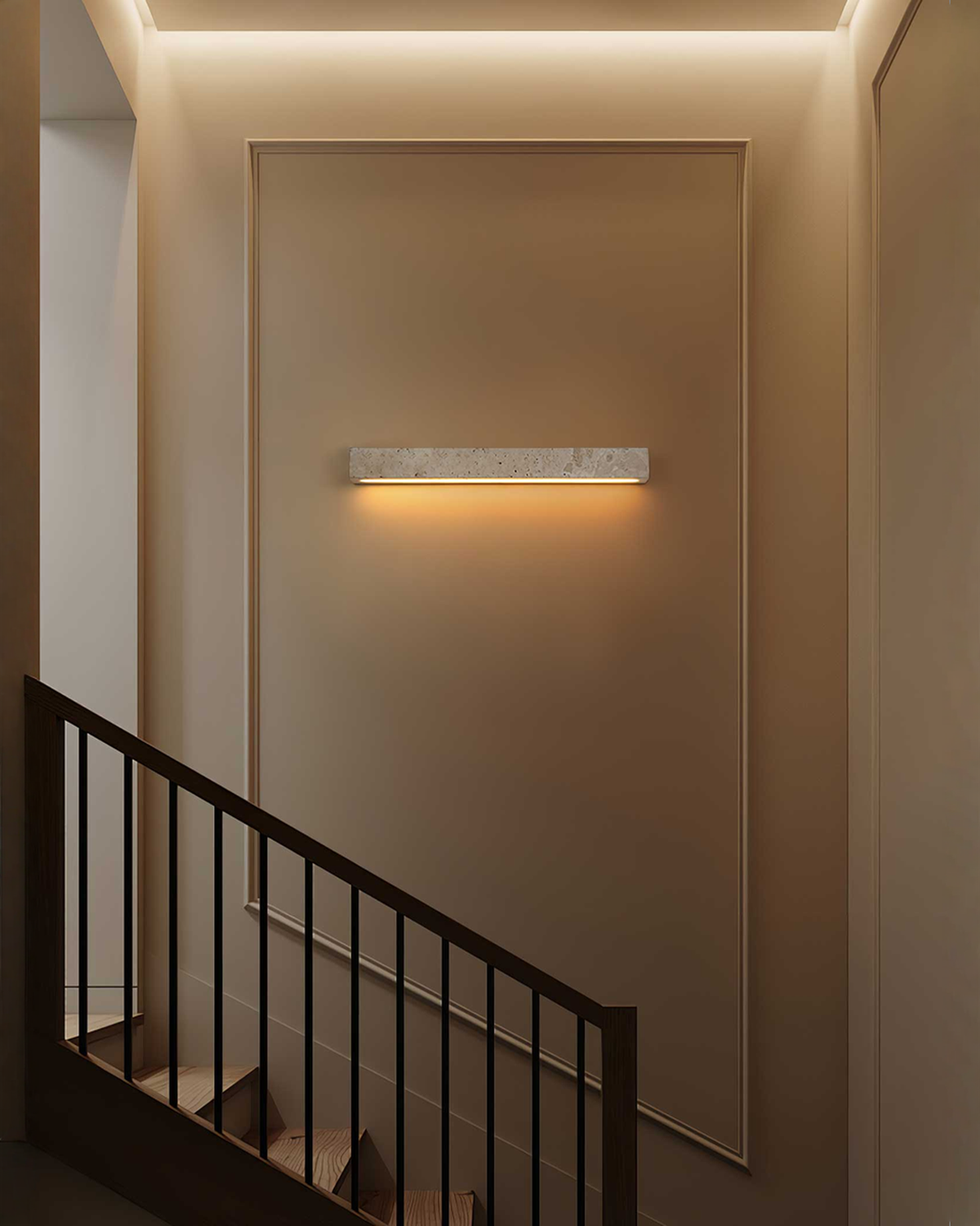 Stravik - Travertin wandlamp met led - 48 of 58 cm | - Maison Roze