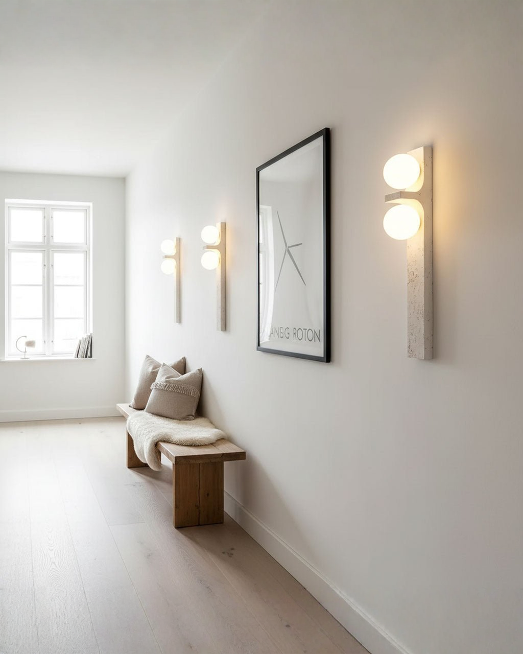 Travertin wandlamp met 2 glazen bollen - 50 cm | - Maison Roze