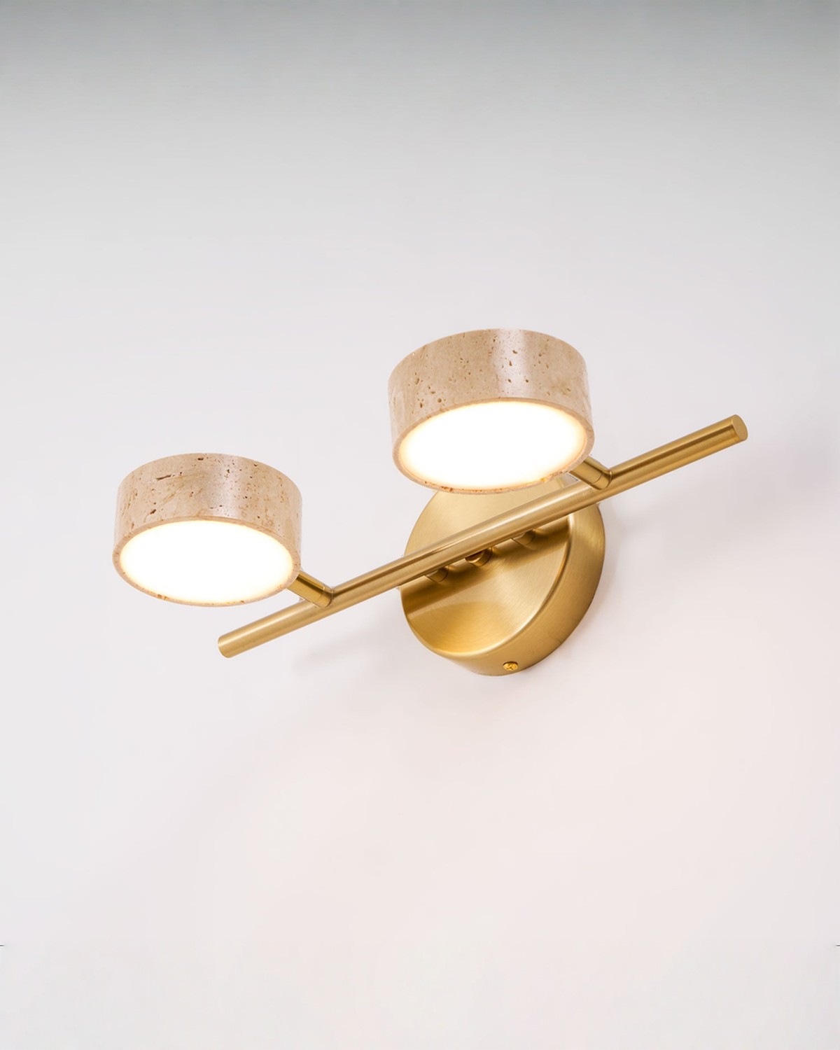 Traviso - Travertin spiegellamp met 2 of 3 lichtpunten | 2-lampen - 30 cm Goud Warm wit - Maison Roze