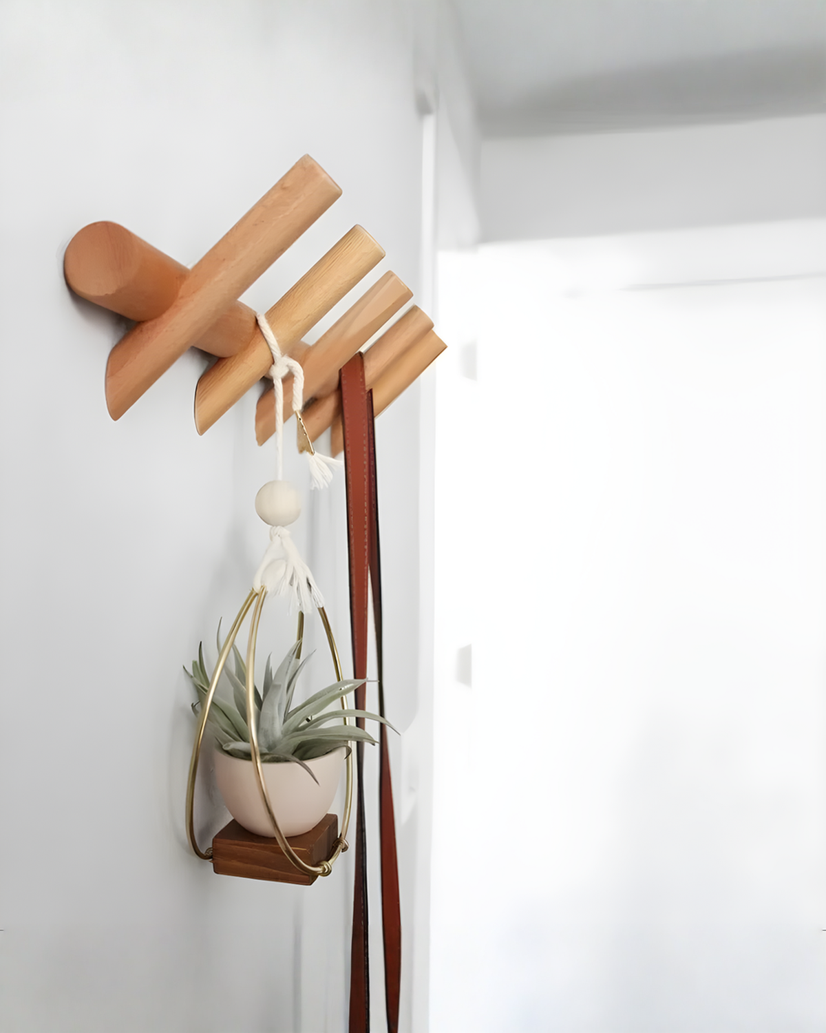 Wandkapstok van massief eiken met houten haken - 50 cm | Default Title - Maison Roze